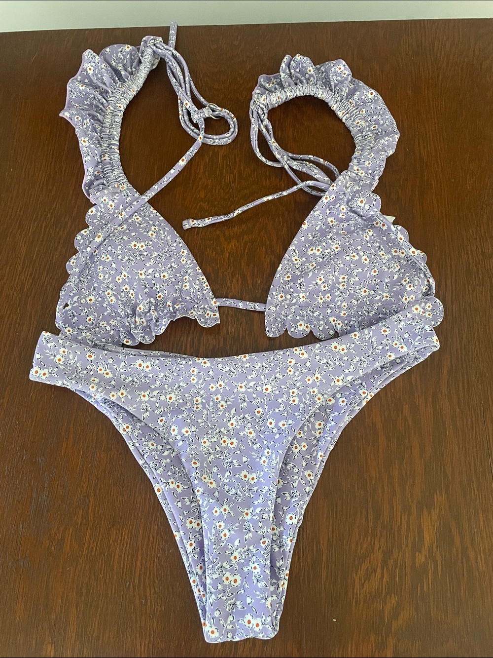 Purple Floral Ruffle bikini  like new small